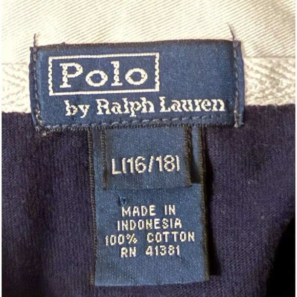 Polo Ralph Lauren Rugby Shirt Blue Red Striped LS Y2K Preppy Sports SZ L (16-18) - Picture 7 of 10